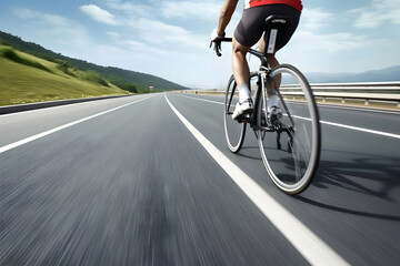 Healthy man riding bike on the road