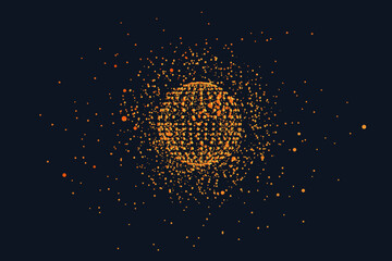 Set Abstract Network Technology with Dots, Points. Science Global Concept Featuring in the Form Circle on Black Background. Futuristic Wireframe Elements Geometric Grid. 3d Explosion Effect. - obrazy, fototapety, plakaty