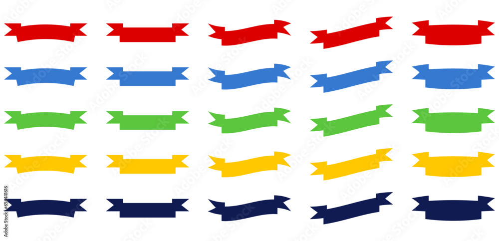 Poster ribbon banner set. simple colorful ribbons. set of ribbons banners with label, tag and quality badge