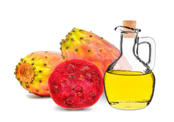 prickly pear oil in bottle isolated on white background