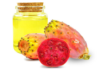 prickly pear oil in bottle isolated on white background