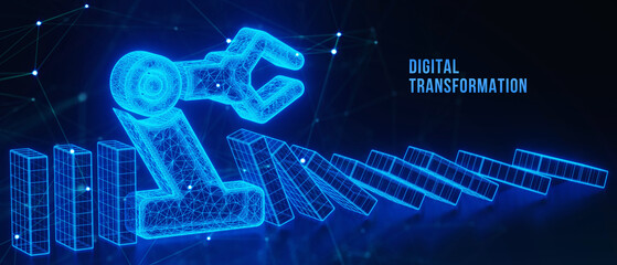 Concept of digitization of business processes and modern technology. Digital transformation. 3d illustration