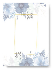 Bridal shower invitation with blue orchid ornament watercolor background. Garden theme border wedding invitation card.
