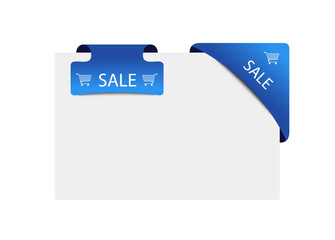 Blue color label set with shopping cart vector. 3d label and sticker vector graphic set to use in sale, promotion, web offer, badge, discounted price tag, business card, special offer.
