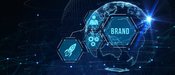 Brand development marketing strategy concept. Business, technology, internet and networking concept. 3d illustration