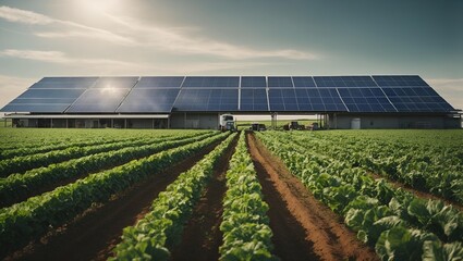 solar panels on the futuristic farm . alternative energy . environment theme 