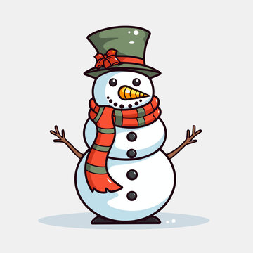 Snowman isolated on white, Christmas clipart, Cute Christmas illustration
