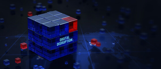 Digital disruption transformation innovation technology business internet concept. 3d illustration