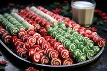 Obraz na płótnie Canvas tray of shaped cookies with red, green, and white icing tubes beside