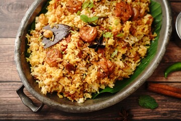 Shrimp Biryani | Malabar Chemmeen biryani served with yogurt raita
