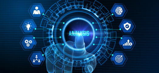 Analytics Big Data analysis Business intelligence internet and modern technology concept on virtual screen. 3d illustration
