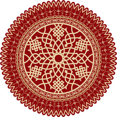 Vector gold with red round Turkish ornament. Ottoman circle, ring, frame.