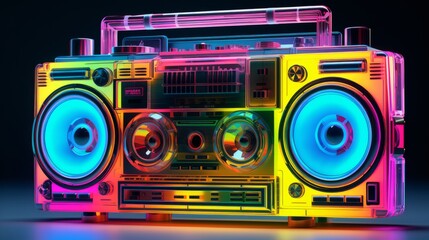 A vibrant boombox on a tabletop - obrazy, fototapety, plakaty