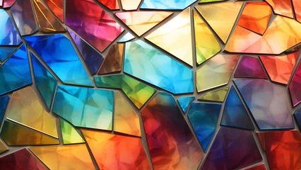 Stickers pour porte Coloré Stained glass with a metallic gradient color filled with squares