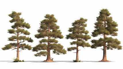 collection lonely old pine isolated on a white background.