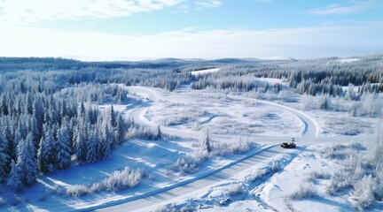 winter landscape and road top view. 