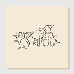 continuous single line sketch hand drawn drawing of turkish kebab. One line art concept of turkey food. Vector illustration