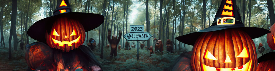 panorama of a horror forest 2023