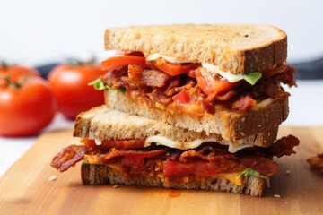 whole wheat bread with roasted tomato and bacon sandwich
