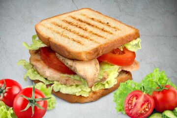 Tasty fresh sandwich with ham and cheese