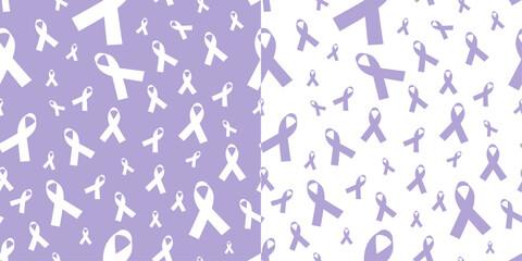 Set of Two Simple and seamless Lavender Awareness Ribbon Pattern, repeating lavender ribbon pattern. Vector Illustration. For Caregiver Appreciation, Cancer, Epilepsy, Foster Care,