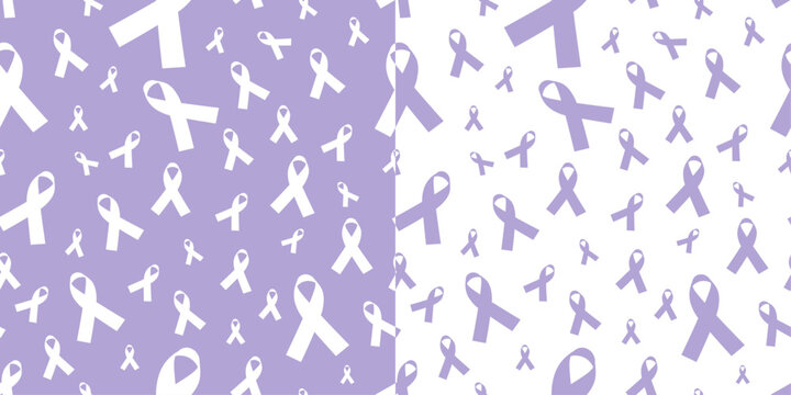 Set of Two Simple and seamless Lavender Awareness Ribbon Pattern, repeating lavender ribbon pattern. Vector Illustration. For Caregiver Appreciation, Cancer, Epilepsy, Foster Care, - Powered by Adobe