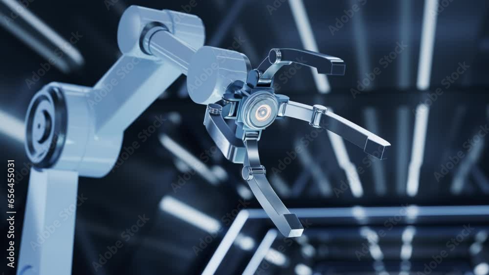 Poster mechanical arm with futuristic style, 3d rendering.