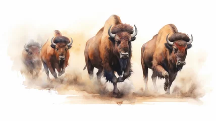 Keuken spatwand met foto watercolor drawing of a group of bulls running on a white background. © kichigin19