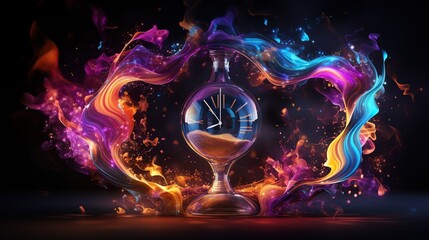 Burning alarm clock background. Time out or deadline concept. Big sale and hot discounts. Generative AI - obrazy, fototapety, plakaty