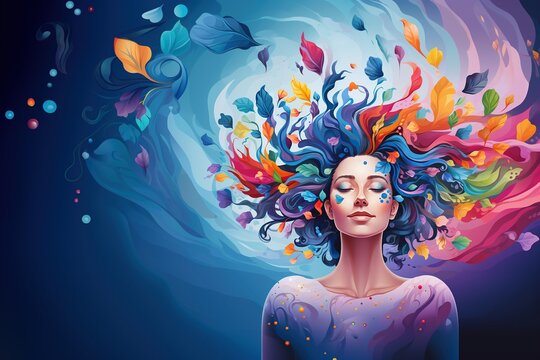 2D illustration depicting the concept of mental health, generative ai