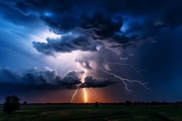 A captivating portrait capturing the raw power of nature as a lightning storm brilliantly...