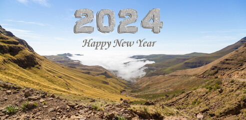 Happy New Year 2024 - Panorama on the Sani Pass between Lesotho and South Africa