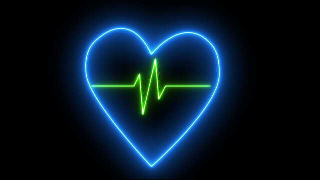 Heart and cardiogram, heart with heartbeat icon. green or blue color heartbeats and black background. heartbeat pulse icon.