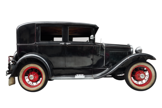 Side view of an early twentieth century black luxury classic car