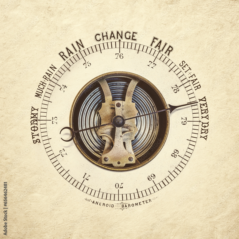 Wall mural Sepia toned image of an ancient barometer with English text - Wall murals