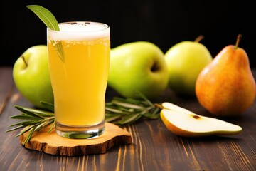 pear-infused beer in a glass with a pear slice