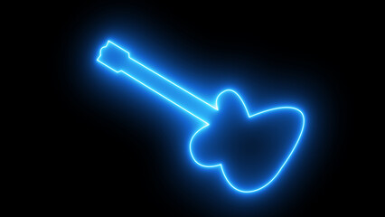 Simple blue neon guitar silhouette on a black background. sing and symbol.