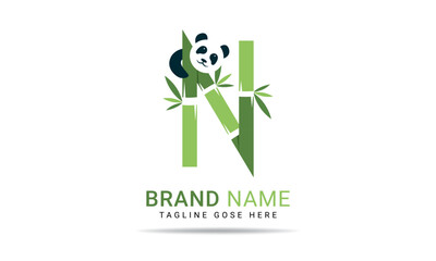 Initial N alphabet with bamboo panda. eco-friendly logo concept. Letter N alphabet symbol for business and company identity	
