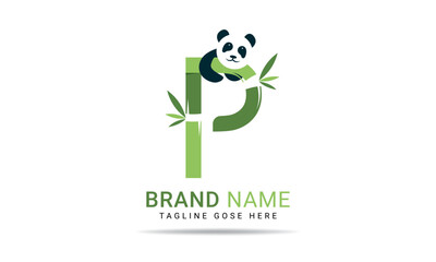 Initial P alphabet with bamboo panda. eco-friendly logo concept. Letter P alphabet symbol for business and company identity	
