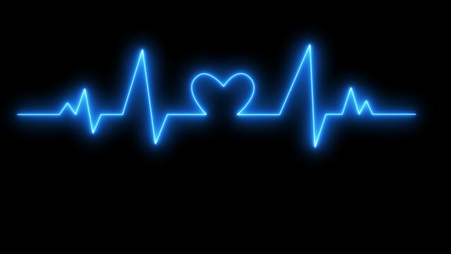 Heartbeat ECG electrocardiogram neon line wave.