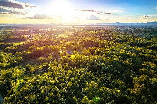 Scenic landscape of Pisarovina aerial sunset view