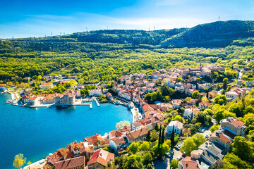 Aerial view of town of Bakar in Kvarner bay area aerial view - obrazy, fototapety, plakaty