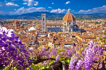 Fotobehang Toscane Florence rooftops and cathedral di Santa Maria del Fiore or Duomo view