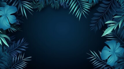Fototapeta na wymiar Collection of tropical leaves in blue with copy space, Generative AI