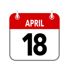 18 April, calendar date icon on white background.