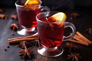 a close-up of a hot toddy with star anise floating