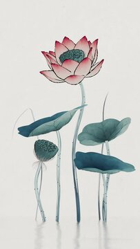 Chinese retro painting style lotus illustration.