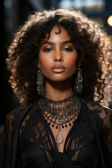 Beauty portrait of African American girl with afro hair. Beautiful black woman . Cosmetics, makeup and fashion. High quality AI photo