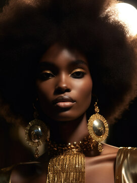 Beauty portrait of African American girl with afro hair. Beautiful black woman . Cosmetics, makeup and fashion. High quality AI photo