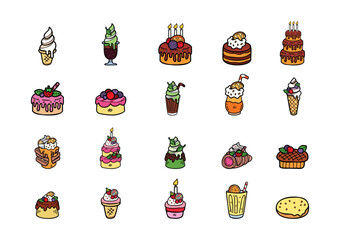 cute handraw desserts bakery set